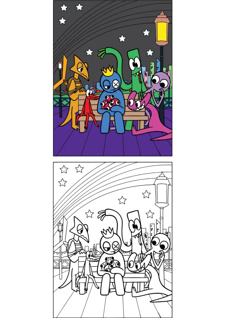 All Characters Night time Gathering Coloring Page
