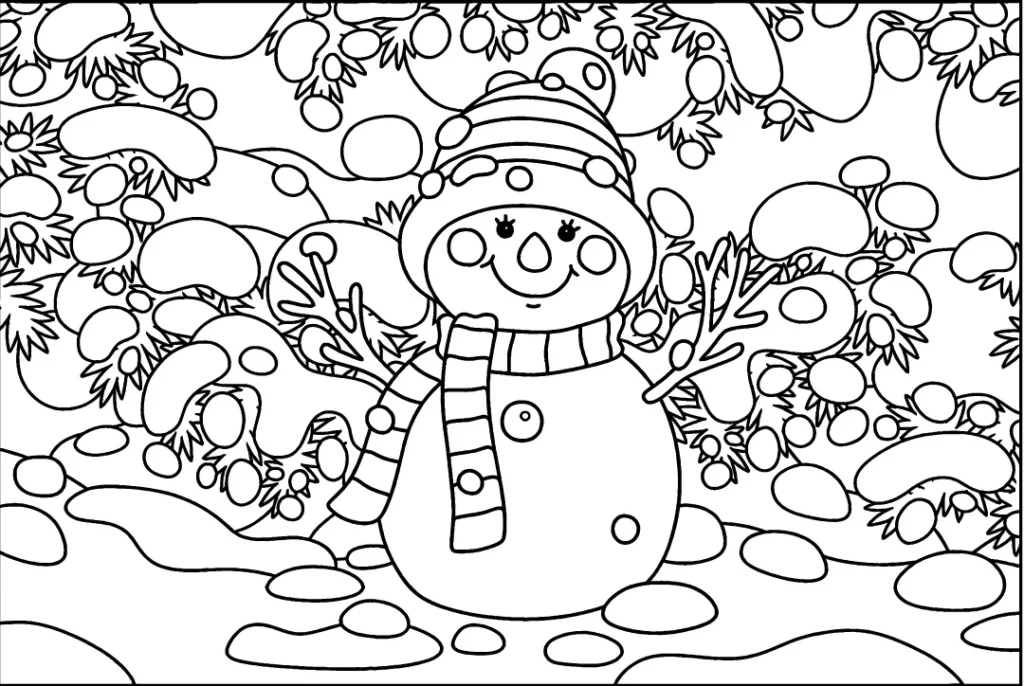 Snowman in Winter Wonderland Coloring Sheet