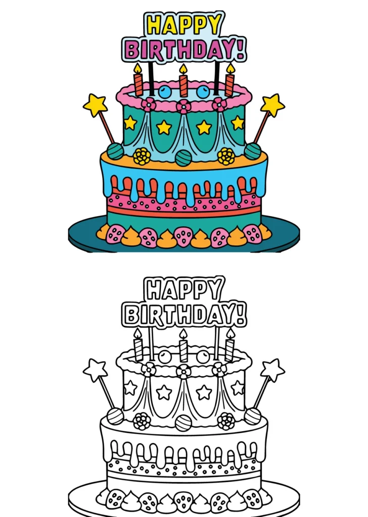 Cake Happy Birthday Coloring Sheet