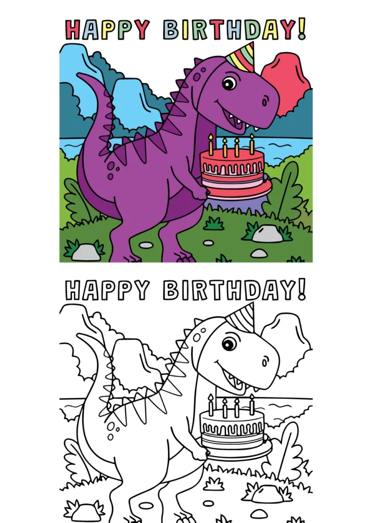 Dinosaur HBD Coloring Page