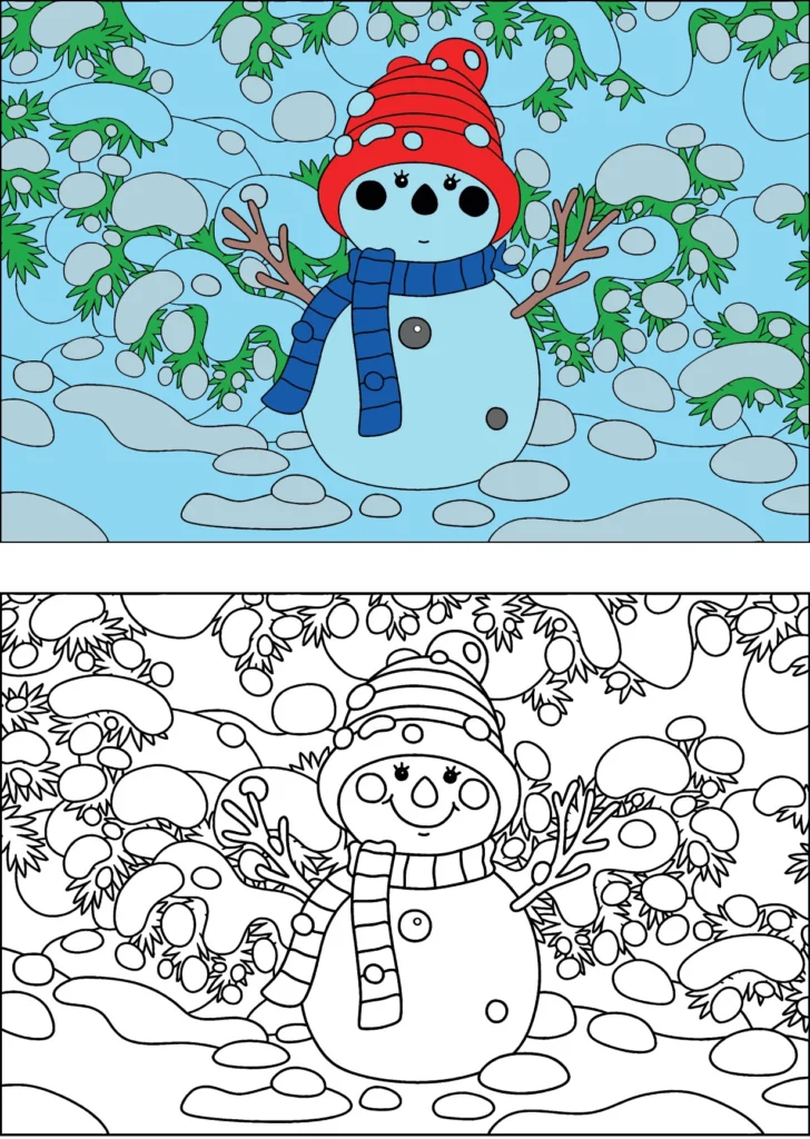 Snowman in Winter Wonderland Coloring Sheet