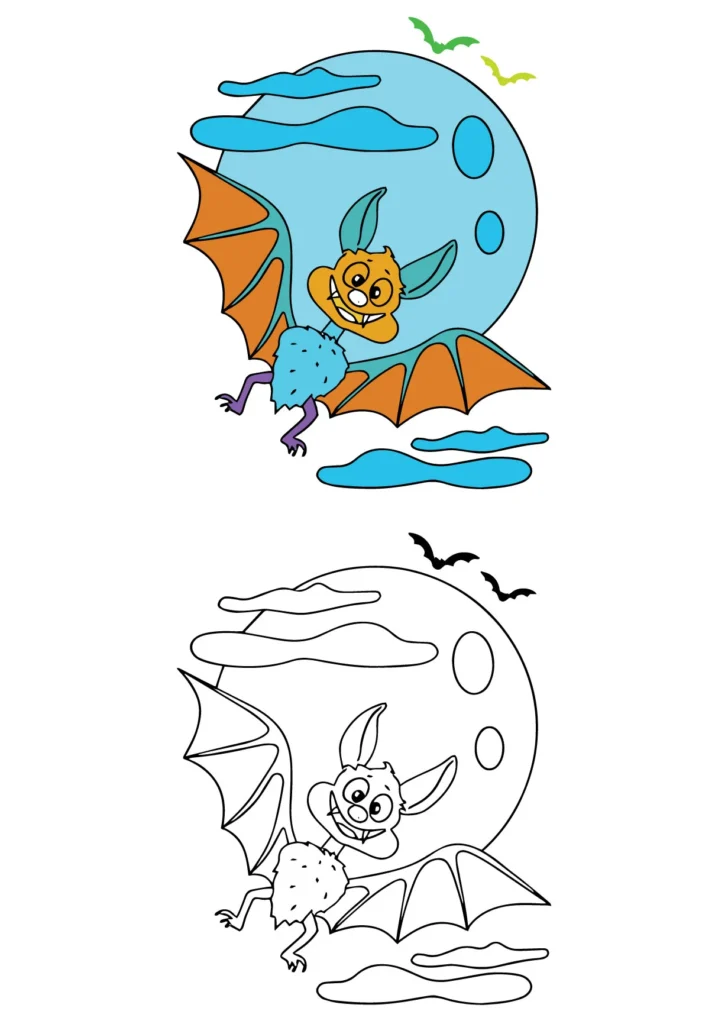 Playful Bat Coloring Page.