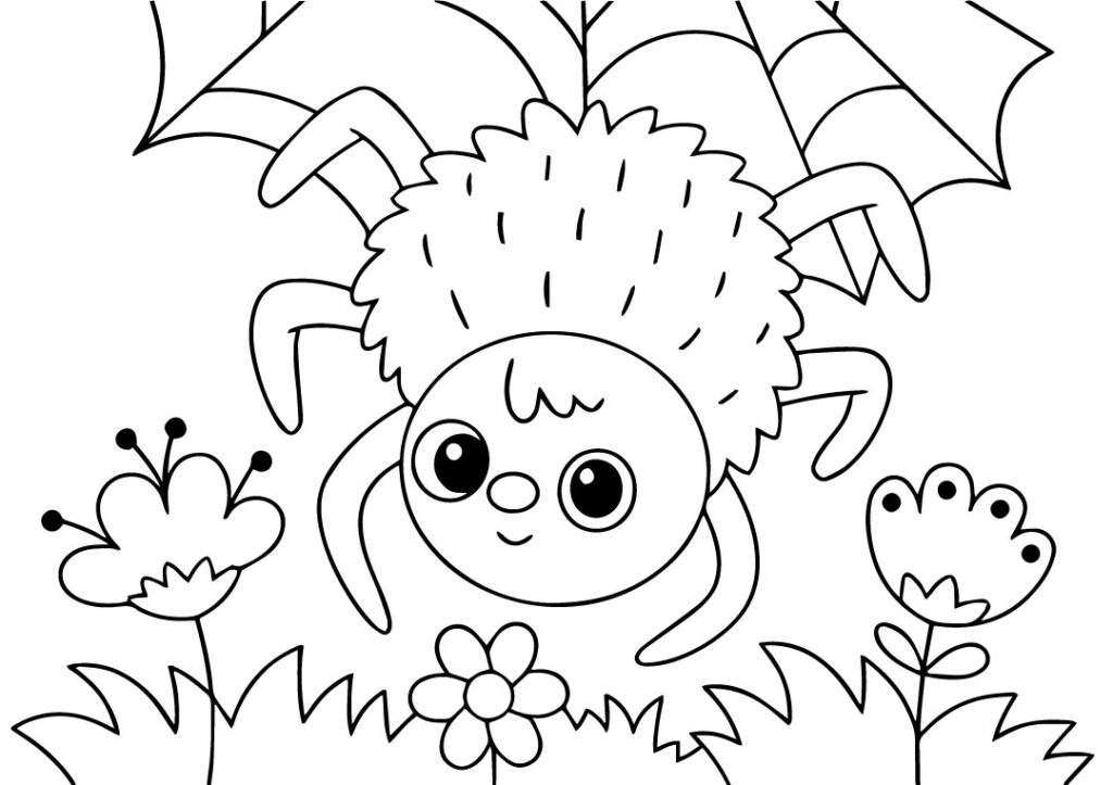 Smiling Spider in the Garden Coloring Page