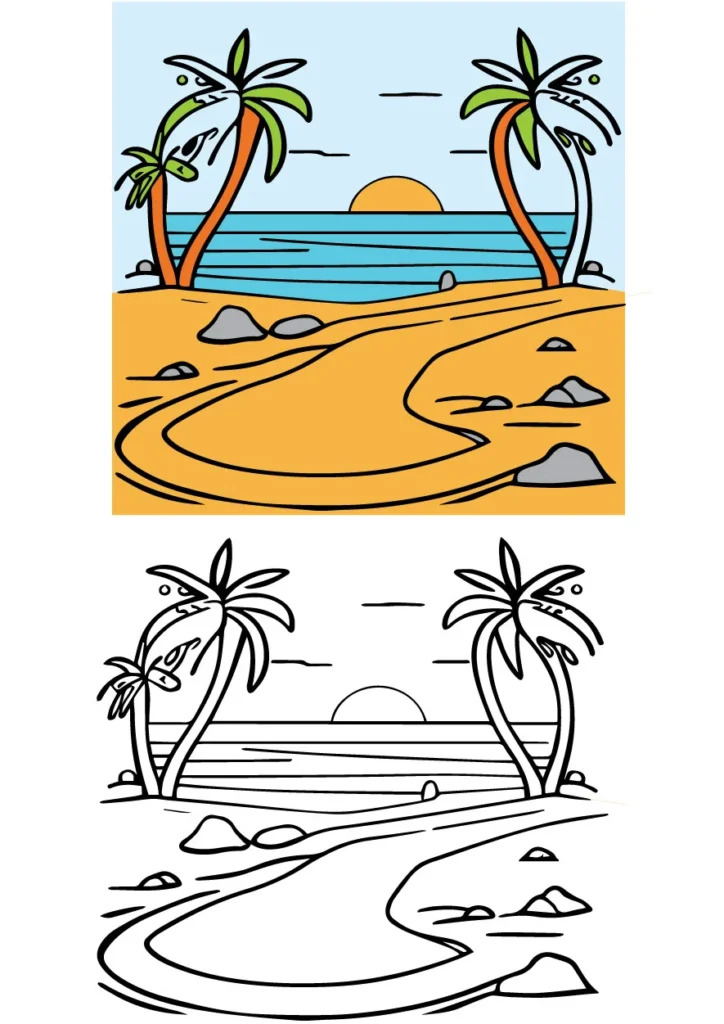 Beach Sunset Coloring Page